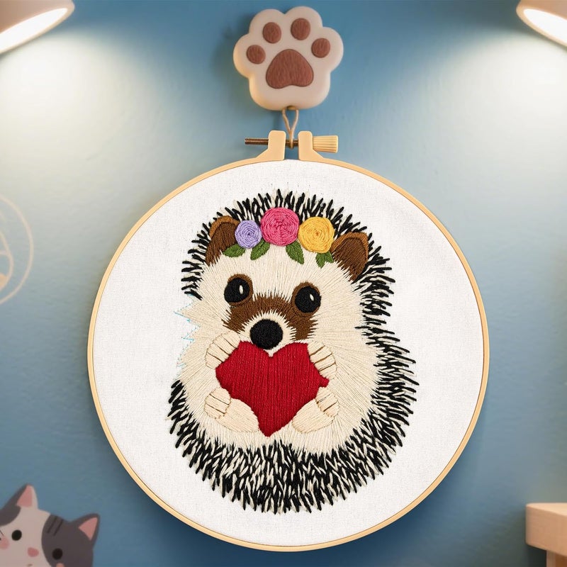 Crafmanoe Cute Hedgehog Embroidery Kits for Beginners Adults, Animals Embroidery Starter Kits, Counted Cross Stitch Kits for Beginners DIY Craft Kits for Adults Women, Embroidery Hoops, Thread & Video Tutorial - Image 3